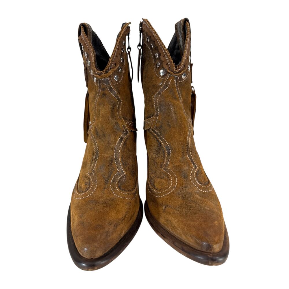 El Vaquero Women’s Pecos Ankle Boots Brown Leather Fringe Studded Size 41 Boho - Picture 7 of 14